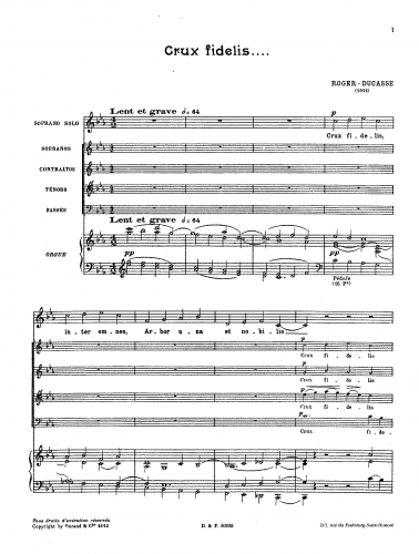 Roger-Ducasse - 3 Motets - Vocal Score - No. 2 - Crux fidelis...
