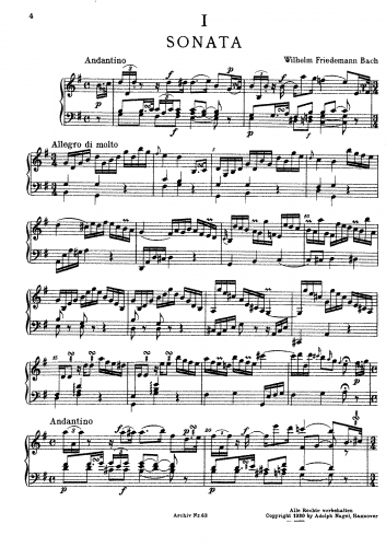 Bach - Sonata No. 1 F.7 - Score