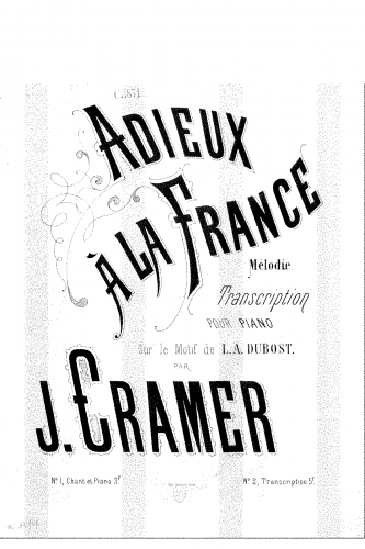 Dubost - Adieux à la France - For Piano solo (Cramer) - Score