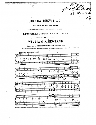Newland - Missa Brevis in C major - Score