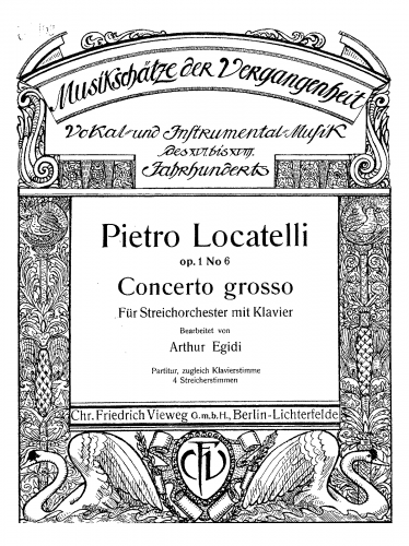 Locatelli - 12 Concerti grossi à 4 e à 5, Op. 1 - No. 6 in C minor For Piano and Strings (Egidi) - Score