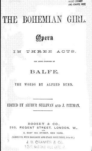 Balfe - The Bohemian Girl - Vocal Score Complete Opera - Score