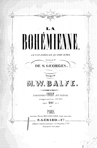 Balfe - The Bohemian Girl - Vocal Score Complete Opera - Score