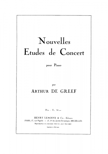 Greef - Nouvelles Etudes de Concert - Score