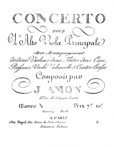 Amon - Viola Concerto Op. 10 - A major version - Violins I, II, Violas, Cellos