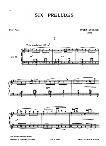 Roger-Ducasse - 6 Préludes - Score