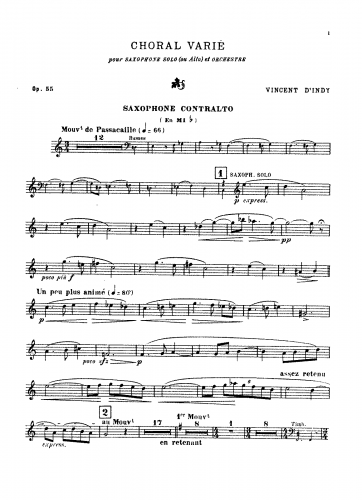 Indy - Choral varié, Op. 55 - For Alto Saxophone and Piano - Saxophone and Piano score, Saxophone part