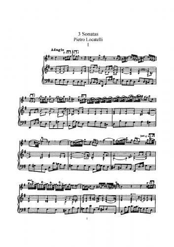 Locatelli - 12 Sonate à flauto traversiere solo e basso - Nos.4-6 For Violin and Piano - Piano Score and Violin part