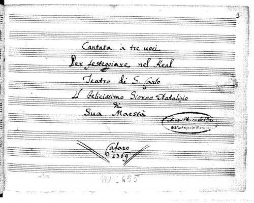 Cafaro - Cantata per festeggiare il felicissimo giorno natalizio di Sua Maestà - Score