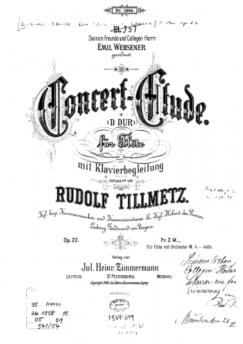 Tillmetz - Concert-Etude, Op. 22 - Flute and Piano Score