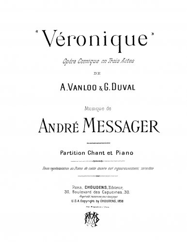 Messager - Véronique - Vocal Score Complete Work French - Score