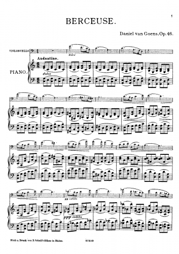 Goens - Berceuse, Op. 46 - Piano Score and Cello Part