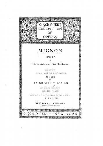 Thomas - Mignon - Vocal Score Complete Opera - Vocal Score