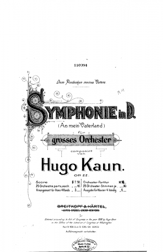Kaun - Symphony No. 1 An mein Vaterland - Score