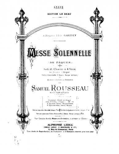 Rousseau - Messe solennelle - Vocal Score with Organ