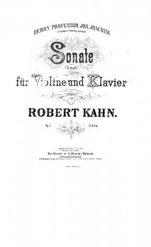 Kahn - Violin Sonata No. 1, Op. 5 - Score and Violin Part