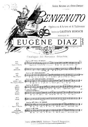 Diaz - Benvenuto - Vocal Score No. 5 - Arioso: 'De l'Art splendeur immortelle' - Score