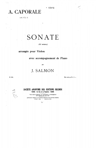 Caporale - Cello Sonata in D minor - For Violin and Piano (Salmon)