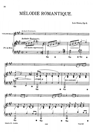 Stern - Mélodie Romantique, Op. 11 - Piano Score and Cello Part