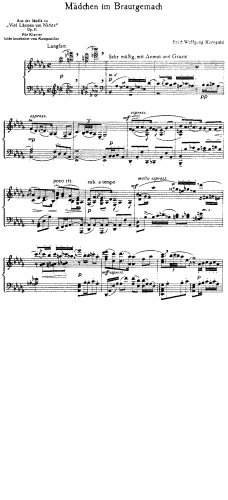 Korngold - Suite aus der Musik zu Shakespeare's Viel Lärmen um Nichts, für Kammerorchester, Op. 11 - Three Pieces For Piano solo (Composer) - Score