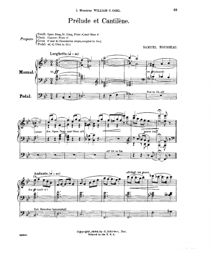 Rousseau - Prélude et Cantilène - Score