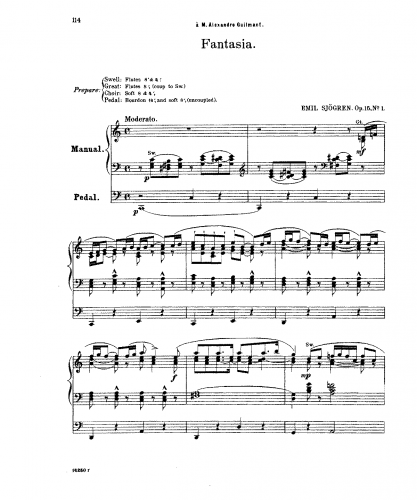 Sjögren - Paa Vandring, Op. 15 - Fantasia For Organ (Guilmant) - Score