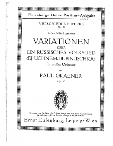 Graener - Variationen über ein russisches Volkslied, Op. 55 - Score
