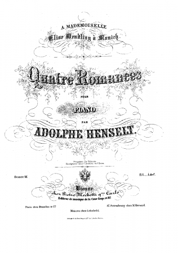 Henselt - Quatre Romances, Op. 18 - Piano Score - Score
