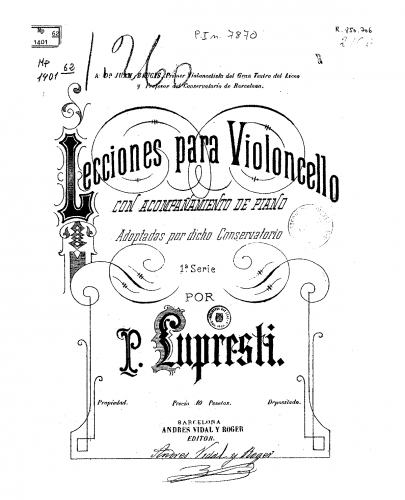 Lupresti - Lecciones para violoncello con acompañamiento de piano - Score