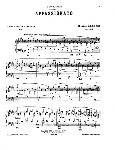 Castro - 3 Pensées Musicales, Op. 8 - Score