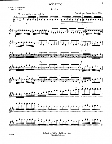 Goens - Pieces for Cello and Piano - No. 2. Scherzo For Violin and Piano - Violin Part