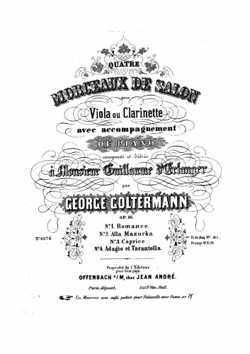 Goltermann - 4 Morceaux de Salon, Op. 35 - Scores and Parts