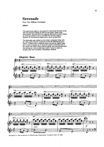 Drigo - Arlekinada - Serenade For Flute and Piano - Piano Score
