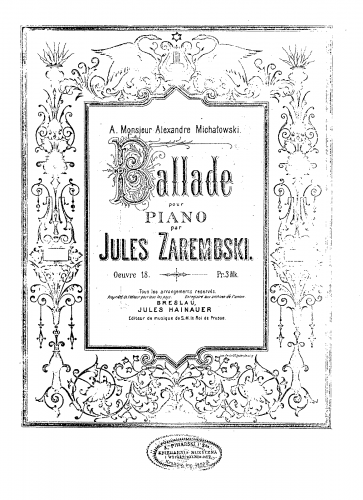 Zar?bski - Ballade, Op. 18 - Score