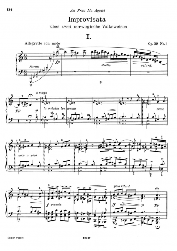 Grieg - Improvisations on 2 Norwegian Folk Songs, Op. 29 - Piano Score - Score
