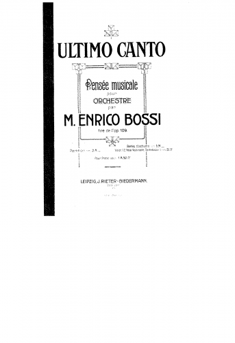 Bossi - 4 Morceaux, Op. 109 - No. 4: Ultimo canto For Orchestra (Bossi) - Full Score