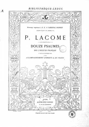 Lacôme d'Estalenx - Douze psaumes des lyriques français - Score