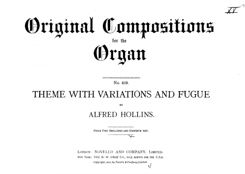 Hollins - Theme with Variations and Fugue - Score