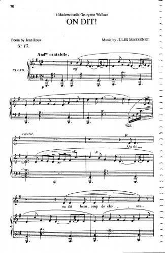 Massenet - On dit! - For Voice and Piano - Score
