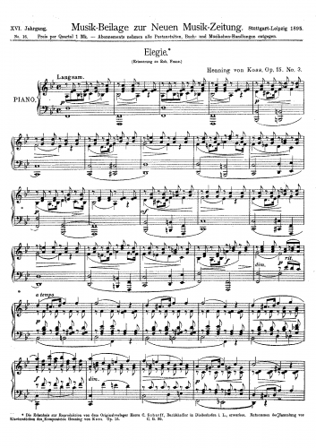 Koss - Piano Pieces - No. 3 - Elegie