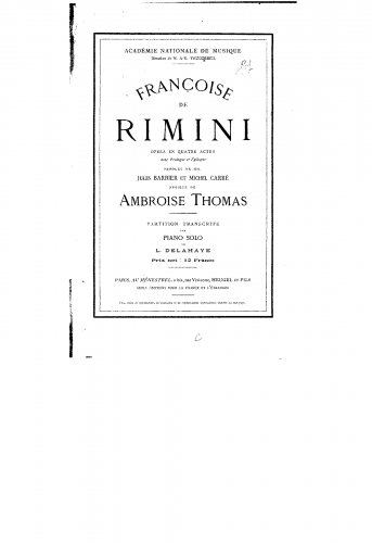Thomas - Françoise de Rimini - For Piano solo (Delahaye) - Score