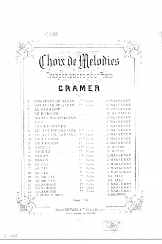 Cramer - Choix de mélodies sur 'Le rêve' - Score