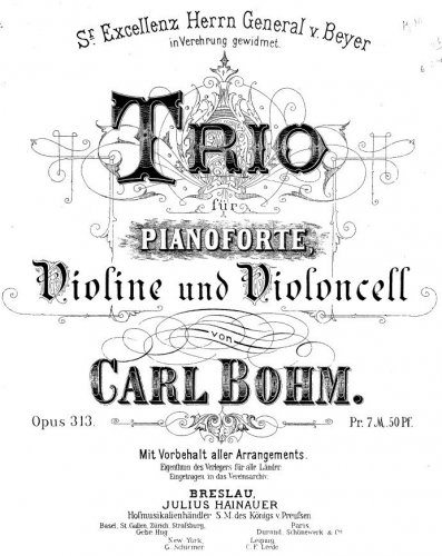 Bohm - Piano Trio - Scores and Parts - Score