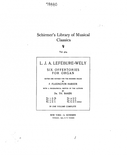 Lefébure-Wély - Six Offertoires for Organ - Score