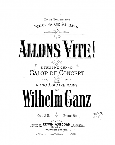 Ganz - Allons Vite! - For Piano 4 Hands - Score