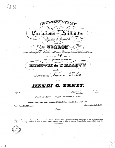 Ernst - Introduction et Variations Brillantes, Op. 6 - For Violin and Piano - Score (Piano) and Violin Part
