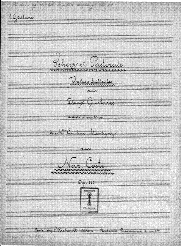 Coste - Scherzo et Pastorale, Valses Brillantes pour 2 Guitares, Op. 10 - Score