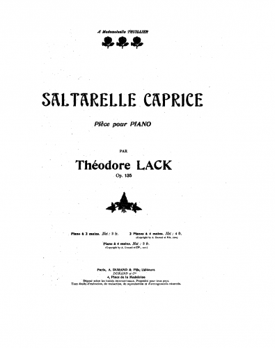 Lack - Saltarelle-caprice - For Piano 4 Hands (Roques) - Score