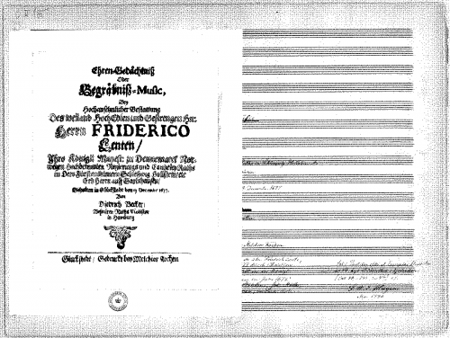 Becker - Ehrens-Gedächtnisz, oder Begräbnisz-Music über Friederich Lente - Score
