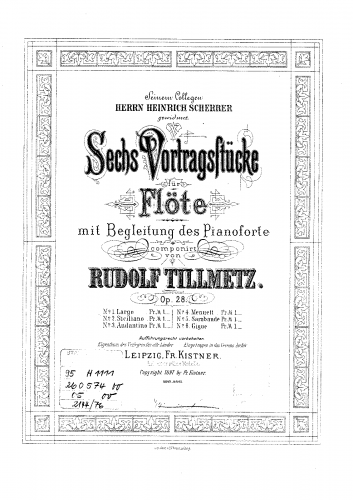 Tillmetz - 6 Vortragsstücke, Op. 28 - Flute and Piano Score
